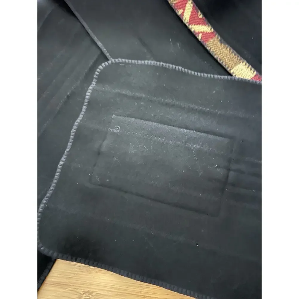 Vintage Coloratura Concho Black Scarf Wrap 100% Pure Wool Made In USA 71x10”